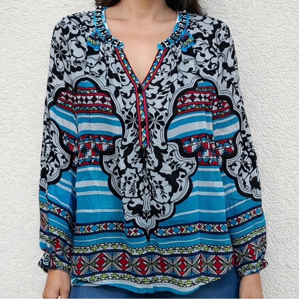 Hale Bob Long Sleeve Silk Top. Size M. NWOT